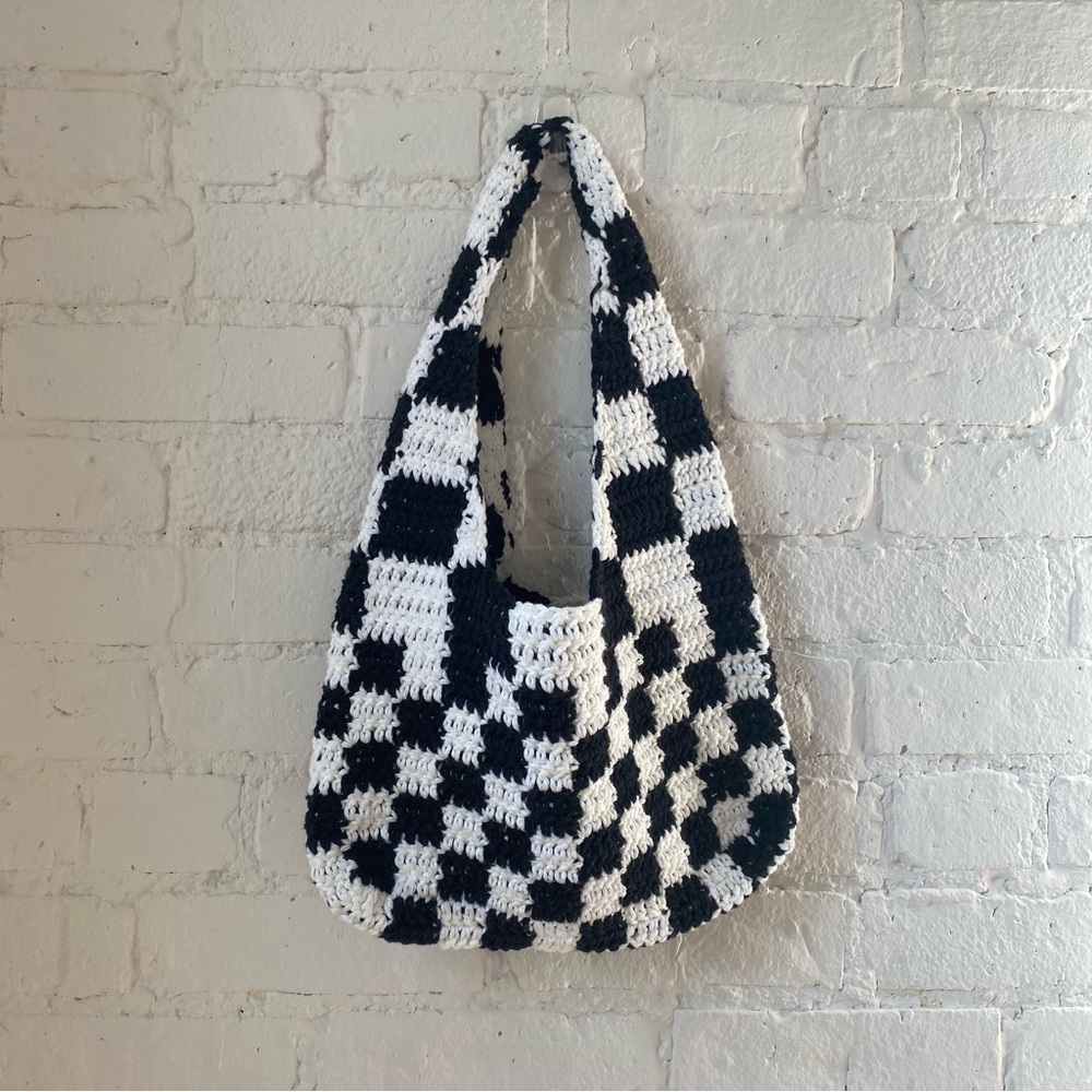 Handmade Checkered Crochet Shoulder Bag from Etsy